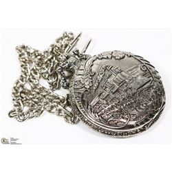 SILVER TONED MILANO QUARTZ TRAIN POCKET WATCH