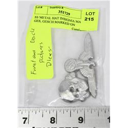 SS METAL HAT INSIGNIA MARKED GES, GESCH MARKED ON