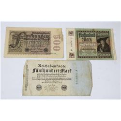 1922 GERMAN 5000 MARK, 1923 GERMAN 500 AND 1922