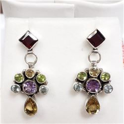 26) STERLING SILVER MIXED GEMSTONE EARRINGS