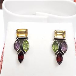 34) STERLING SILVER GEMSTONE EARRINGS