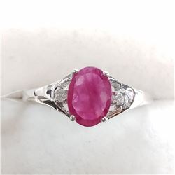 48) 10K WHITE GOLD RUBY & DIAMOND RING