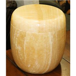 ALABASTER COLOR STONE LIDDED JAR / URN 9" TALL
