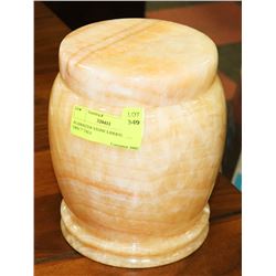 ALABASTER COLOR STONE LIDDED JAR / URN 7" TALL