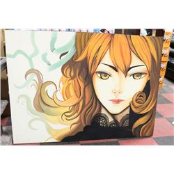 DREAMY BRUNETTE GIRL OIL ON CANVAS, 71 X 51