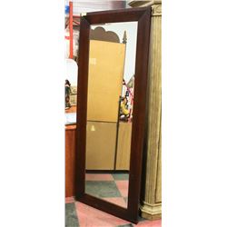 LARGE WOOD TONED FRAMED MIRROR, 30"X77"