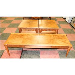 PAIR OF WOOD END TABLES AND MATCHING COFFEE TABLE