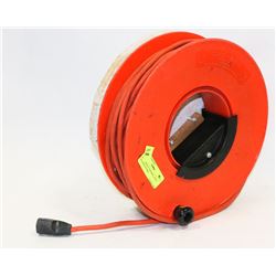 WALL MOUNT CORD REEL WITH EXTENSION CORD.