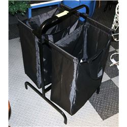 TWO HAMPER BAGS ON METAL RACK