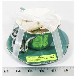 GIFT CUP AND SAUCER WITH OTHER LITTLE TRINKETS