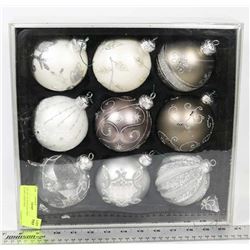 9 PC SET OF HAND DECORATED GLASS CHRISTMAS