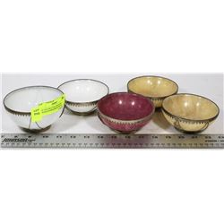 FIVE DECORATIVE ORIENTAL STYLED STONE BOWLS WITH
