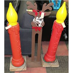 WOOD RUDOLPH 42" (NOSE LIGHTS UP) AND 2 LARGE