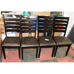 SET OF 4 WOOD AND LEATHERETTE SIDE CHAIRS