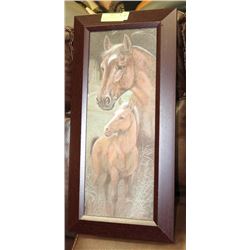 WOOD FRAMED HORSE & COLT PICTURE