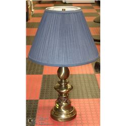 HEAVY BRASS TABLE LAMP WITH BLUE SHADE
