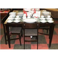 WOOD GLASSTOP TABLE WITH 4 CHAIRS