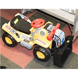 CHILDS RIDE ON GRATOR WITH DECALS ON IT.