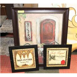 LOT OF 3 WOOD FRAMED  ART
