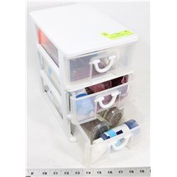 3 DRAWER PLASTIC STORAGE CASE FULL OF CRAFT ITEMS
