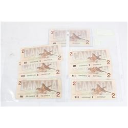 LOT OF 7- 1986 $2 BILLS