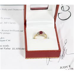 14KT YELLOW GOLD RUBY AND DIAMOND RING SIZE 4.25