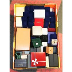 FLAT OF JEWELLERY BOXES, RING & BULOVA WATCH CASE
