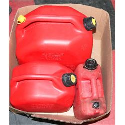 BOX W/ 20 L, 10 L & 5 L GAS JERRY CANS - RED