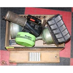 BOX OF FOGGER/ANTIQUE LAMPS