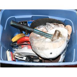 TUB OF ASSORTED HAND TOOLS INCLUDING CIRCULAR SAW