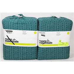 SET OF 100% COTTON XL TWIN, GREEN AND WHITE,