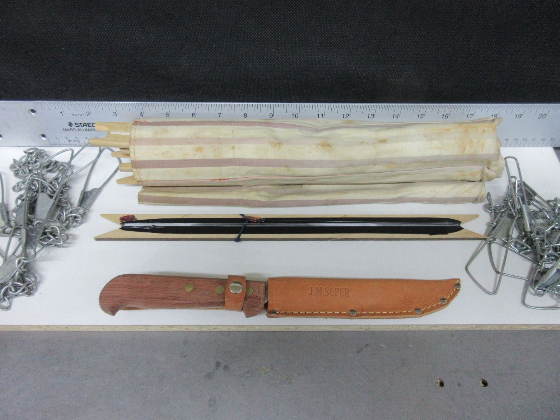 Bundle of 8 Ice Fishing Jigger Sticks / 2 fish chains / fish knife