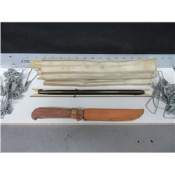 Bundle of 8 Ice Fishing Jigger Sticks / 2 fish chains / fish knife