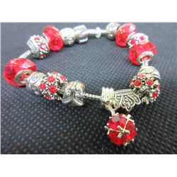 New Pandora style Charm Bracelet / red makes a great gift
