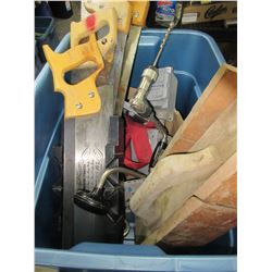 Bin full of Tools / 4 Saws / 2 miter box's / hand Drill electrical and more