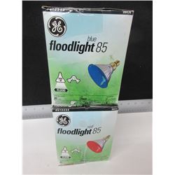 2 New GE Floodlight Bulbs 1 red 1 blue great for outdoor Christmas lighting