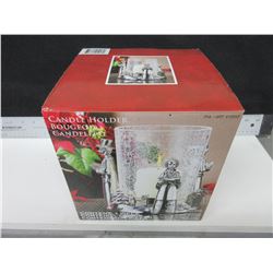 Beautiful Christmas Candle Holder  metal and crackled glass up to 2" dia