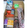 Image 1 : Box of New Tools and Hardware / Rope - Bottle Jack - screw extractors Etc.