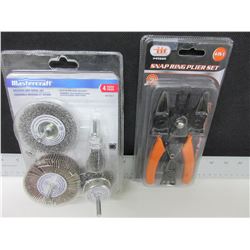 New Snap ring pliers 4 in 1 & Mastercraft Wire Brush set 4 piece