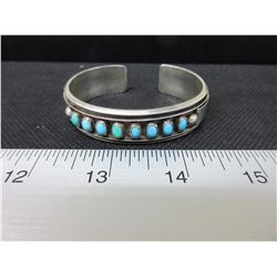 Solid Sterling Silver Bangle 25.3 g Naitive American Turquoise over 300.00