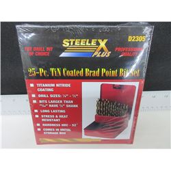 New 25 piece Drill bit set in metal index case / Brad point for Woodworking