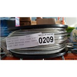 NEW OF 250FT SPOOL CLEAR VINYL COATED GALVINIZED STEEL CABLE LOAD LIMIT 340LB
