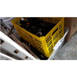 CLEAR TOTE AND YELLOW BIN OF ARM BAND RADIOS SOME NEW