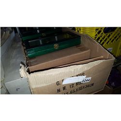 BOX OF GREEN DISPLAY CASES