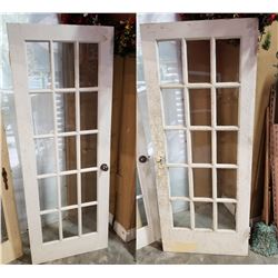 PAIR OF WHITE ANTIQUE 15 PANE WOOD DOORS