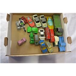 TRAY OF CORGI, MATCHBOX, AND LESNEY DIECAST CARS