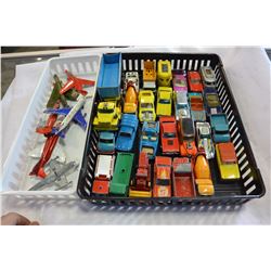 TRAY OF LESNEY AND HOTWHEEL REDLINES AND VINTAGE DIECAST PLANES