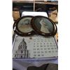 Image 1 : TWO VINTAGE OVAL PICTURES AND MAGNETIC WALL CALENDAR