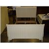 Image 2 : NEW ASHLEY MILLENIUM QUEENSIZE SOLID WOOD AND TAN FABRIC WITH NAILHEAD ACCENT BEDFRAME, RETAIL $1950