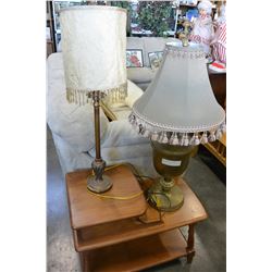 BRASS TABLE LAMP AND BEADED LAMP